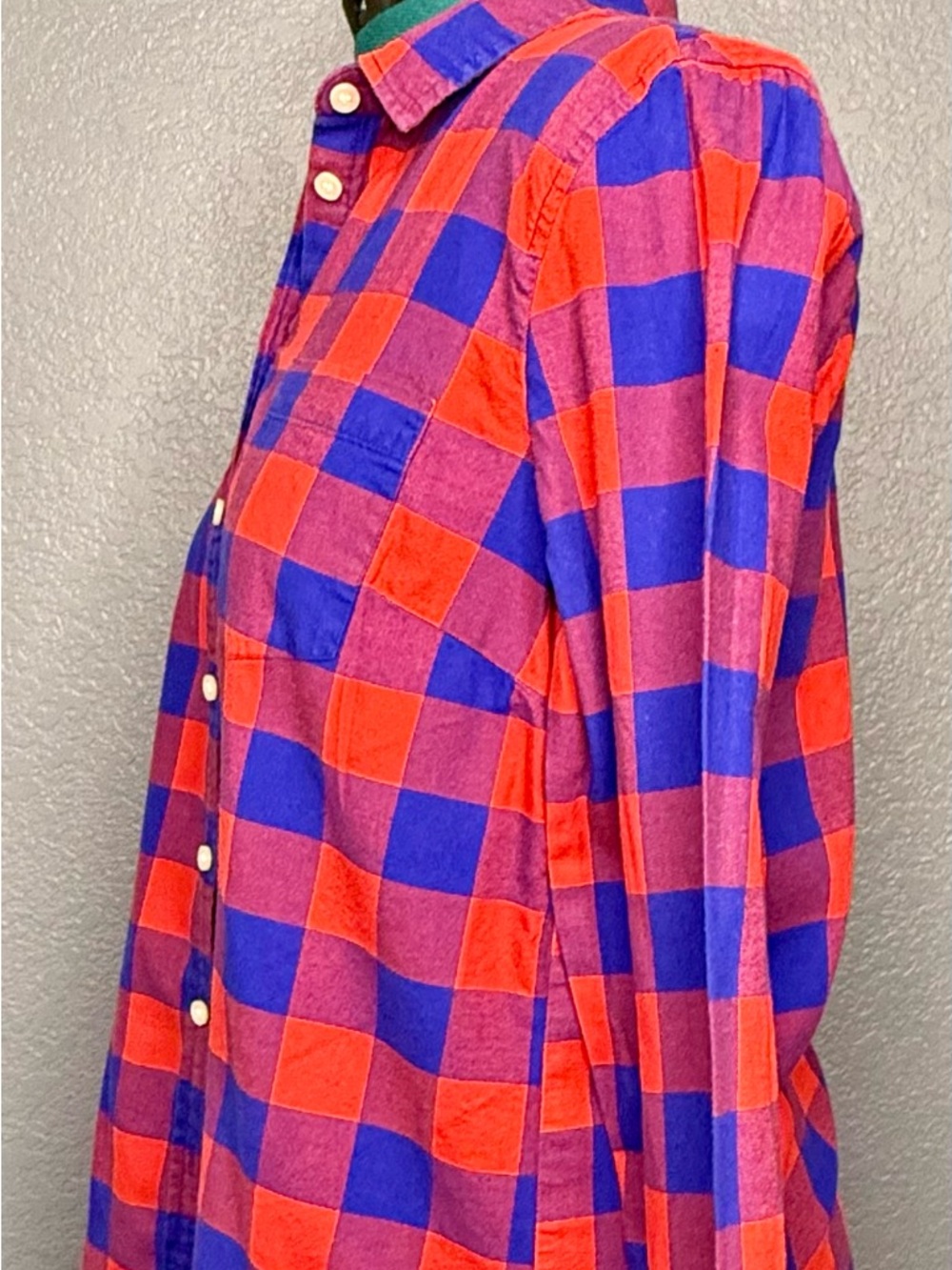 J. Crew Red Blue Buffalo Check Button Down Shirt Cotton Flannel Size L - Picture 3 of 7